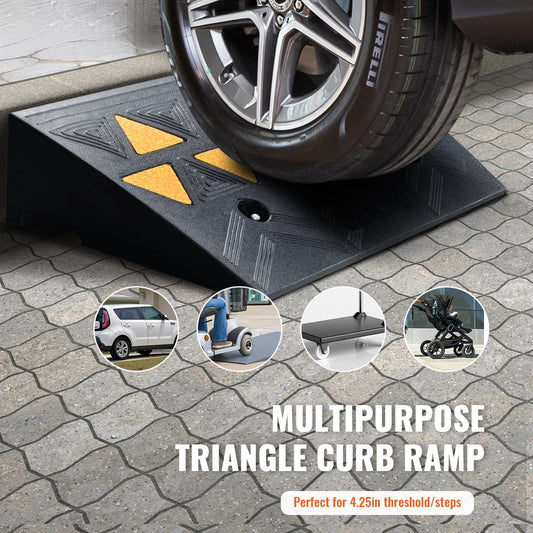 Rubber Curb Ramp 10.8 cm Rise Height Sidewalk Curb Ramp, 30 cm Width 50 cm Length Driveway Ramp for Curb, 15T Heavy Duty Rubber Ramp for Forklifts, Trucks, Buses, Cars, Wheelchairs, Bikes