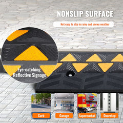 Rubber Curb Ramp 9.4 cm Rise Height Sidewalk Curb Ramp, 25 cm Width 100 cm Length Driveway Ramp for Curb, 15T Heavy Duty Rubber Ramp for Forklifts, Trucks, Buses, Cars, Wheelchairs, Bikes