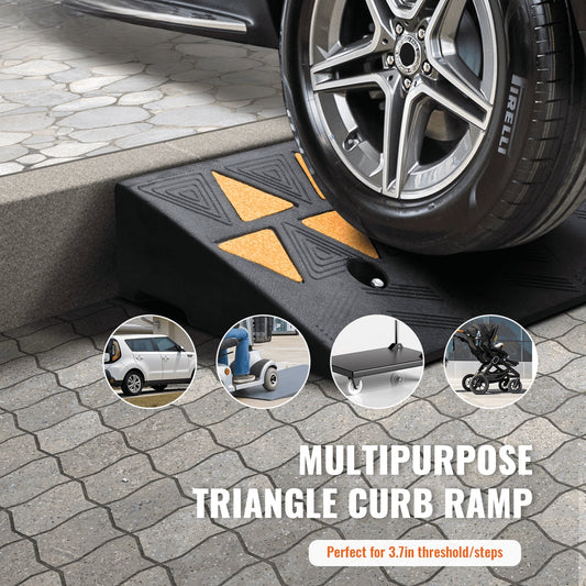 Rubber Curb Ramp 9.4 cm Rise Height Sidewalk Curb Ramp, 25 cm Width 100 cm Length Driveway Ramp for Curb, 15T Heavy Duty Rubber Ramp for Forklifts, Trucks, Buses, Cars, Wheelchairs, Bikes