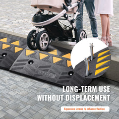 Rubber Curb Ramp 2 Pack, 12.7 cm Rise Height Heavy-Duty 15 tons Load Capacity Threshold Ramps, Driveway Ramps with Stable Grid Structure for Cars, Wheelchairs, Bikes, Motorcycles