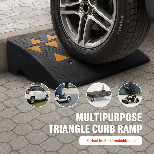 Rubber Curb Ramp 2 Pack, 15.2 cm Rise Height Heavy-Duty 15 tons Load Capacity Threshold Ramps, Driveway Ramps with Stable Grid Structure for Cars, Wheelchairs, Bikes, Motorcycles