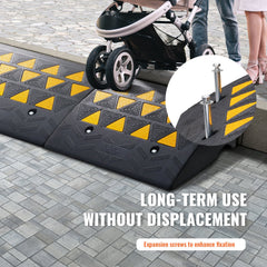 Rubber Curb Ramp 2 Pack, 15.2 cm Rise Height Heavy-Duty 15 tons Load Capacity Threshold Ramps, Driveway Ramps with Stable Grid Structure for Cars, Wheelchairs, Bikes, Motorcycles