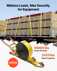 Ratchet Straps, 50.8 mm x 9.1 m, Heavy Duty Tie Down Straps with Double J Hook, 4536 kg Break Strength, Carry Bag, Tie Down Ratcheting for Moving, Trailers, Motorcycles, Kayaks, Car Roof, 4 Pack