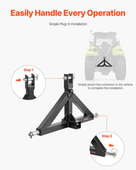 3 Point Hitch Receiver with 2 in Receiver, 3pt Quick Hitch Attachment, 3,000 lbs Capacity, Heavy Duty Tractor Tow Drawbar Adapter, Compatible with Kubota, Mahindra, John Deere, Massey Ferguson