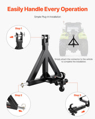 3 Point Trailer Hitch 2 in Receiver, 3pt Quick Hitch Attachment with 3 Trailer Balls, Tractor Tow Drawbar Adapter, Compatible with Kubota, Mahindra, Ford, Yanmar, John Deere, Massey Ferguson