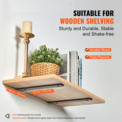 Shelf Bracket, 31cmL x 10cmW x 4.5cmH 6 Pcs, Heavy Duty Floating Shelf Brackets, Brackets for Shelves, 5mm Thick Matte Black L Shelf Bracket,Steel Shelving Brackets with 72.6 kg Load Capacity