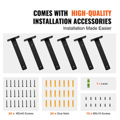 Shelf Bracket, 31cmL x 10cmW x 4.5cmH 6 Pcs, Heavy Duty Floating Shelf Brackets, Brackets for Shelves, 5mm Thick Matte Black L Shelf Bracket,Steel Shelving Brackets with 72.6 kg Load Capacity