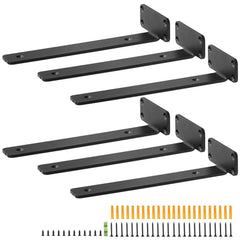 Shelf Bracket, 31cmL x 10cmW x 4.5cmH 6 Pcs, Heavy Duty Floating Shelf Brackets, Brackets for Shelves, 5mm Thick Matte Black L Shelf Bracket,Steel Shelving Brackets with 72.6 kg Load Capacity
