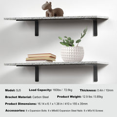 Shelf Bracket, 41 x 15.5 cm 4 Pcs, Heavy Duty Floating Shelf Brackets, Brackets for Shelves, 10mm Thick Matte Black L Shelf Bracket,Steel Shelving Brackets with 72.6 kg Load Capacity