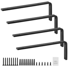 Shelf Bracket, 41 x 15.5 cm 4 Pcs, Heavy Duty Floating Shelf Brackets, Brackets for Shelves, 10mm Thick Matte Black L Shelf Bracket,Steel Shelving Brackets with 72.6 kg Load Capacity