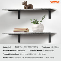 Shelf Bracket, 41 x 15.5 cm 4 Pcs, Heavy Duty Floating Shelf Brackets, Brackets for Shelves, 10mm Thick Matte Black L Shelf Bracket,Steel Shelving Brackets with 72.6 kg Load Capacity