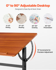 Drafting Table Adjustable 0°–90° Tilt Wooden Drawing Desk with H-Frame