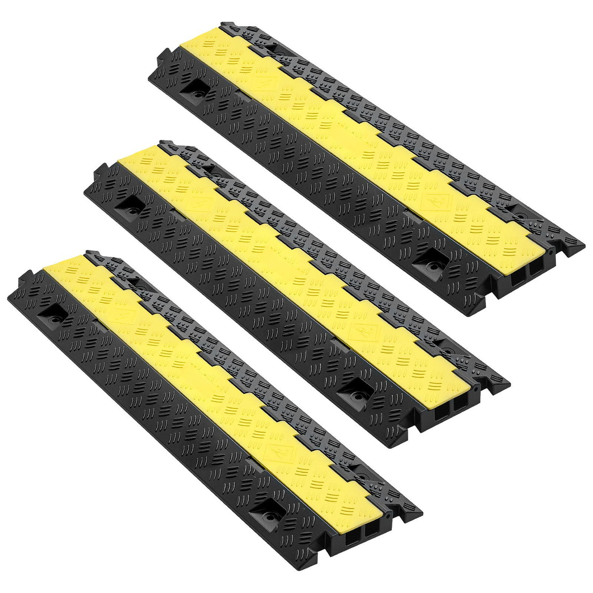 Cable Protector Ramp, 9,979 kg/axle Capacity, 2 Channel Heavy Duty TPU Cord Hose Wire Cover, 31 x 28 mm Channel, Traffic Speed Bump with Flip-Open Top Cover, for Indoor & Outdoor Use, 3 Pack