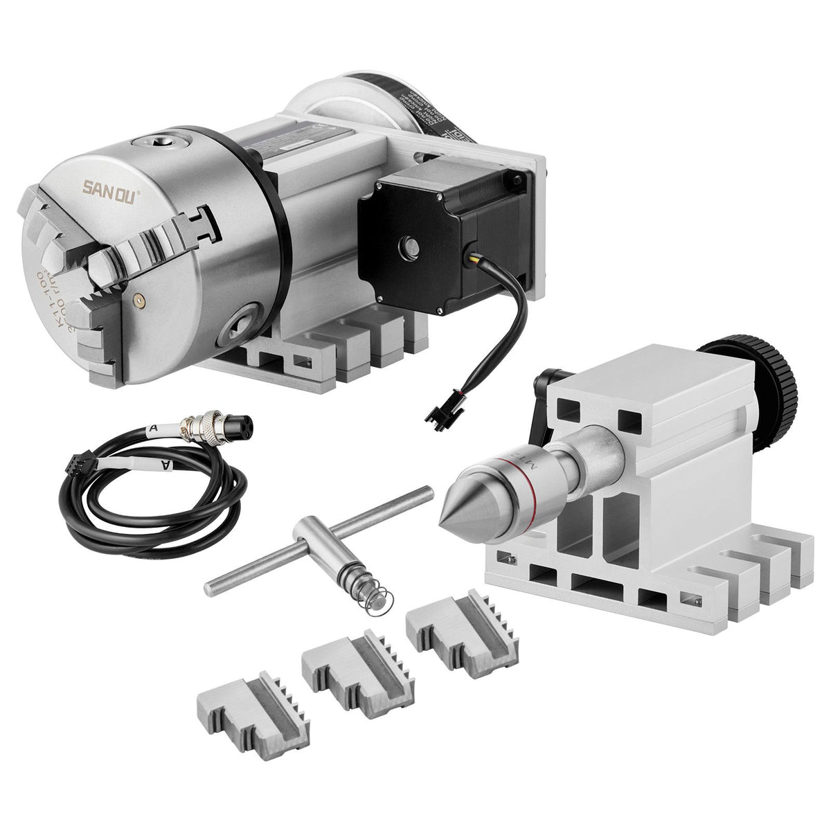 Dividing Head, K11-100mm 3-Jaw Chuck, CNC Router Milling Machine Rotational Axis 4th Axis A Axis Indexing Head, 65 mm Center Height MT2 Tailstock 6:1 Gear Ratio, Universal for Engraving