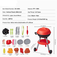 28 PCS BBQ Grill Playset, Kids Toys Kitchen Playset with Sound & Light, Little Chef Play, Interactive Grill Play Food Cooking Playset Barbecue Toy Grill for Toddlers Boys Girls 3-5 Birthday Gift
