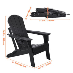 Adirondack Chair Plastic, Set of 2 All-Weather Portable Folding Fire Pit Chair, Outdoor Adirondack Patio Chair with Cup Holder, with Relaxing Arm Rest Ergonomic, for Garden, Backyard - Black