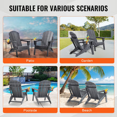 Adirondack Chair Plastic, Set of 2 All-Weather Portable Folding Fire Pit Chair, Outdoor Adirondack Patio Chair with Cup Holder, with Relaxing Arm Rest Ergonomic, for Garden, Backyard - Gray
