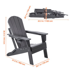 Adirondack Chair Plastic, Set of 2 All-Weather Portable Folding Fire Pit Chair, Outdoor Adirondack Patio Chair with Cup Holder, with Relaxing Arm Rest Ergonomic, for Garden, Backyard - Gray