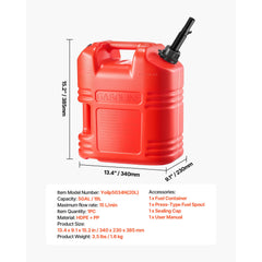 Fuel Container, 19 L, Gas Tank with Spout & Clear Scale, 15 L/min Max Flow Rate, Secure & Leak-proof, Portable Flat Fluid Container for Most Cars Motorcycle ATV UTV, Red, 1 Pack