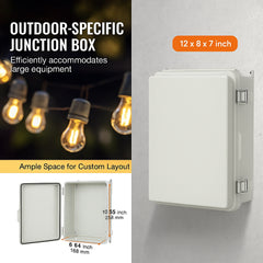 Outdoor Electrical Junction Box, 300 x 200 x 180 mm, ABS Plastic Electrical Enclosure Box with Hinged Cover Stainless Steel Latch, IP67 Dustproof Waterproof for Outdoor Electrical Projects