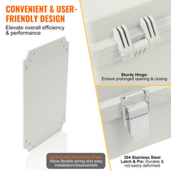 Outdoor Electrical Junction Box, 430 x 330 x 180 mm, ABS Plastic Electrical Enclosure Box with Hinged Cover Stainless Steel Latch, IP67 Dustproof Waterproof for Outdoor Electrical Projects, 17 x 13 x 7 inch