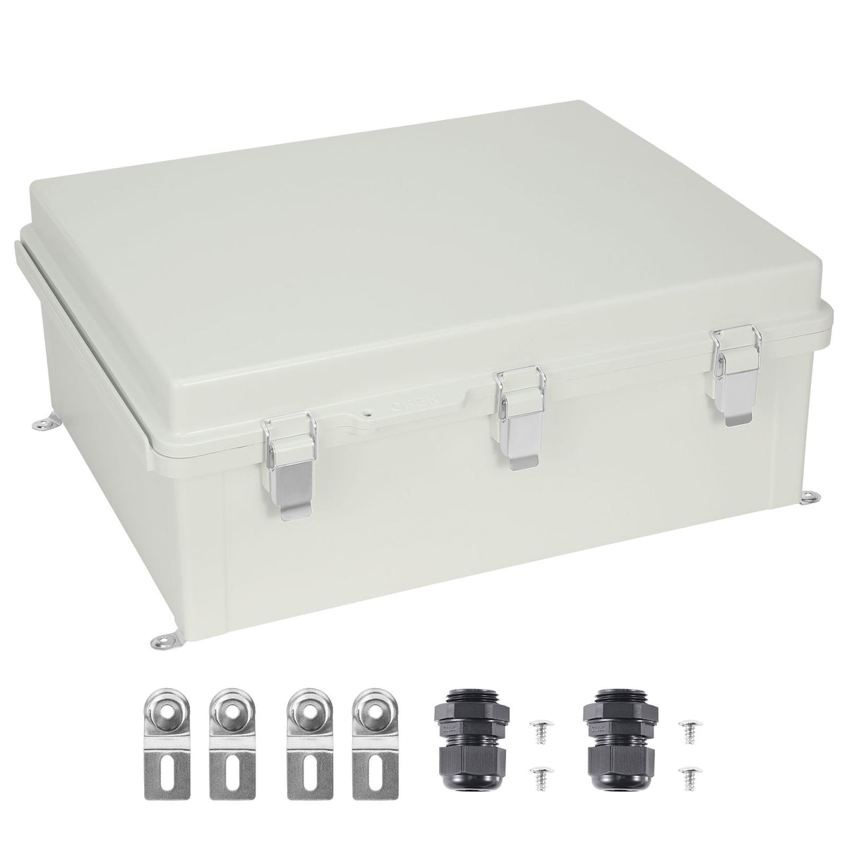 Outdoor Electrical Junction Box, 530 x 430 x 200 mm, ABS Plastic Electrical Enclosure Box with Hinged Cover Stainless Steel Latch, IP67 Dustproof Waterproof for Outdoor Electrical Projects, 21 x 17 x 8 inch