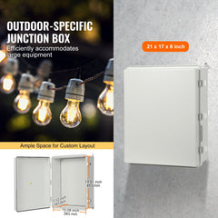 Outdoor Electrical Junction Box, 530 x 430 x 200 mm, ABS Plastic Electrical Enclosure Box with Hinged Cover Stainless Steel Latch, IP67 Dustproof Waterproof for Outdoor Electrical Projects, 21 x 17 x 8 inch