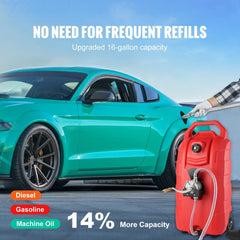 60.57L Fuel Caddy, 7.8 L/min, Portable Gas Storage Tank Container with Hand Pump Rubber Wheels, Fuel Transfer Storage Tank for Gasoline Diesel Machine Oil Car Mowers Tractor Boat Motorcycle