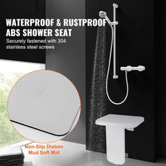 Folding ABS Shower Seat, 15.7'' x 16.7'' Unfolded, Wall Mounted Fold Up Shower Bench with 440 lbs Load Capacity, Space Saving Fold Down Shower Chair for Seniors Pregnant Women Children Adults