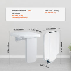 Folding ABS Shower Seat, 15.7'' x 16.7'' Unfolded, Wall Mounted Fold Up Shower Bench with 440 lbs Load Capacity, Space Saving Fold Down Shower Chair for Seniors Pregnant Women Children Adults