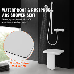 Folding ABS Shower Seat, 15.7'' x 16.7'' Unfolded, Wall Mounted Fold Up Shower Bench with 440 lbs Load Capacity, Space Saving Fold Down Shower Chair for Seniors Pregnant Women Children Adults