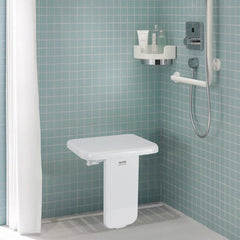 Folding ABS Shower Seat, 15.7'' x 16.7'' Unfolded, Wall Mounted Fold Up Shower Bench with 440 lbs Load Capacity, Space Saving Fold Down Shower Chair for Seniors Pregnant Women Children Adults
