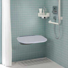 Urea-formaldehyde Folding Shower Seat, 13.6'' x 12.8'' Unfolded, Wall Mounted Fold Up Shower Bench with 450 lbs Load Capacity, Space Saving Fold Down Shower Chair for Seniors Children Adults