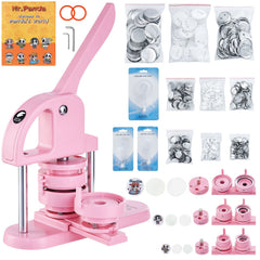 Button Maker, 1/1.25/2.28 inch(25/32/58mm) 3-IN-1 Pin Maker, 300pcs Button Parts, Button Maker Machine with Panda Magic Book, Ergonomic Arc Handle Punch Press Kit, For Children DIY Gifts, Pink