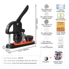 Button Maker Machine, 2.28 inch/58mm Pin Maker, Installation-Free Badge Punch Press Kit, Children DIY Gifts Button Making Supplies with 100pcs Button Parts, Circle Cutter, Magic Book