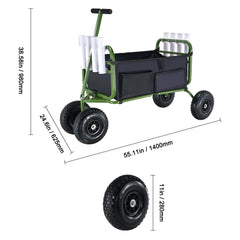 Beach Fishing Cart, 136kg Load Capacity, Foldable Fish and Marine Cart with Four 280mm Big Wheels Rubber Balloon Tires, Heavy-Duty Steel Pier Wagon Trolley with 8 Rod Holders for Picnic