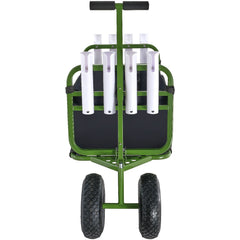 Beach Fishing Cart, 136kg Load Capacity, Foldable Fish and Marine Cart with Four 280mm Big Wheels Rubber Balloon Tires, Heavy-Duty Steel Pier Wagon Trolley with 8 Rod Holders for Picnic