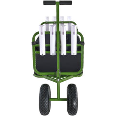 Beach Fishing Cart, 136kg Load Capacity, Foldable Fish and Marine Cart with Four 280mm Big Wheels Rubber Balloon Tires, Heavy-Duty Steel Pier Wagon Trolley with 8 Rod Holders for Picnic