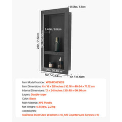 Shower Niche 40.6 x 71.1 x 10.2 cm Recessed Wall Shelf for Bathroom