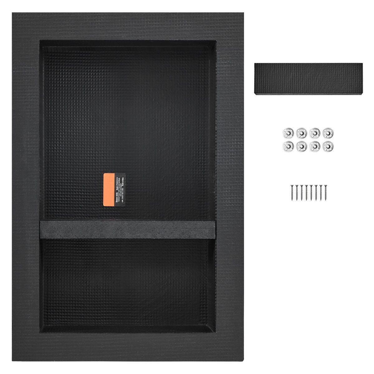 Shower Niche Ready for Tile 40.64 x 60.96 cm, 16 x 24 inch Double Shelf Organizer, Square Corners Wall-inserted Niche Recessed, Sealed Protection Modern Soap Storage Niche for Shower Bathroom, Black
