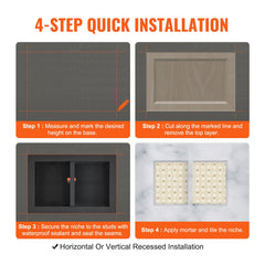 Shower Niche Ready for Tile 40.64 x 60.96 cm, 16 x 24 inch Double Shelf Organizer, Square Corners Wall-inserted Niche Recessed, Sealed Protection Modern Soap Storage Niche for Shower Bathroom, Black