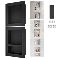 Shower Niche Ready for Tile 40.64x40.64cm & 40.64x50.8cm, Triple Shelf, Square Corners Wall-inserted Niche Recessed, Sealed Protection Modern Soap Storage Niche for Shower Bathroom, Black