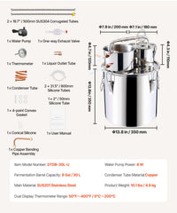 Moonshine Still Water Alcohol Distiller 8Gal w/Thumper Keg & 8W Water Pump