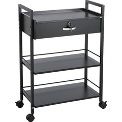 Beauty Salon Trolley Cart, 3-Tier Hair Salon Stations Cabinet for Stylist with Lockable Drawer, MDF Rolling Storage Station with 4 Wheels (2 Lockable) for Beauty SPA Barbershop Tattoo