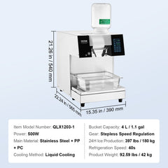 Commercial Snowflake Ice Machine, 397LBS/24H Snowflake Ice Maker, Stainless Steel Ice Shaver Machine, Electric Snow Cone Maker, Liquid Cooling System for Rapid Heat Dissipation, Ice Cream