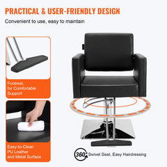Salon Chair, Barber Chair for Hair Stylist, Styling Chair with Heavy Duty Hydraulic Pump, Swivel Hair Salon Chair with Footrest for Beauty Spa Shampoo, Max Load Weight 330 lbs, Black