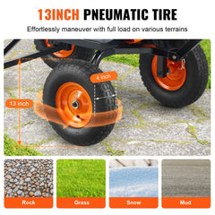 Dump Cart, Poly Garden Dump Cart with Easy to Assemble Steel Frame, Dump Wagon with 2-in-1 Convertible Handle, Utility Wheelbarrow 544kg/ 1200lbs Capacity, 33cm/ 13 inch Tires
