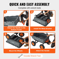 Dump Cart, Poly Garden Dump Cart with Easy to Assemble Steel Frame, Dump Wagon with 2-in-1 Convertible Handle, Utility Wheelbarrow 544kg/ 1200lbs Capacity, 33cm/ 13 inch Tires