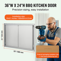 BBQ Access Door, 914x610 mm Double Outdoor Kitchen Door, Stainless Steel Flush Mount Door, Wall Vertical Door with Recessed Handles , for BBQ Island, Grilling Station, Outside Cabinet