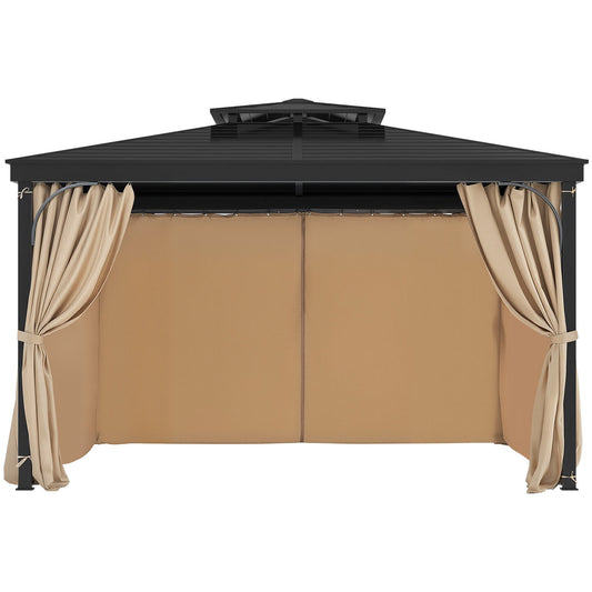 Gazebo Curtains Outdoor, 12' x 10' x 7.3' Gazebos, 4-Panel Sidewall Gazebo Privacy Curtains with Zippers, Outdoor Curtain Replacement for Patio Canopy, Only Curtain, Khaki
